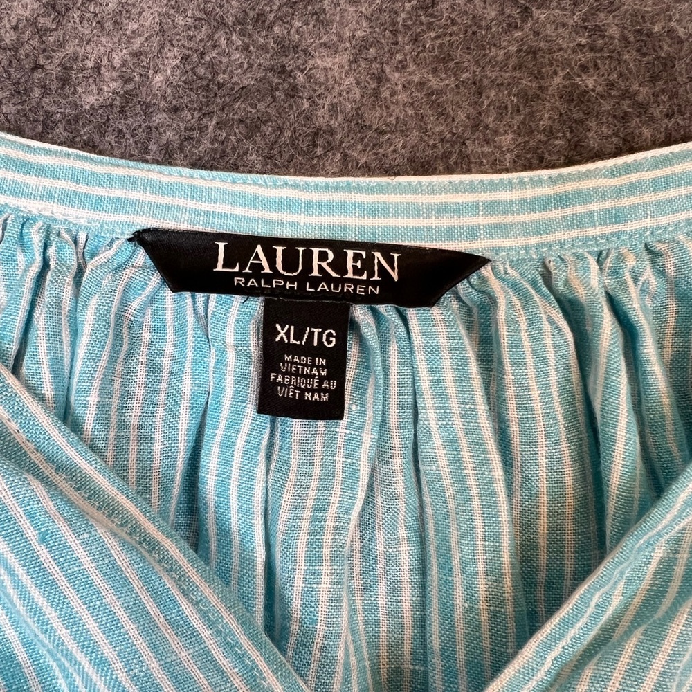 Lauren Ralph Lauren Womens Linen Lace Trim Peasant Top
XL Blue White V Neck - Picture 3 of 7